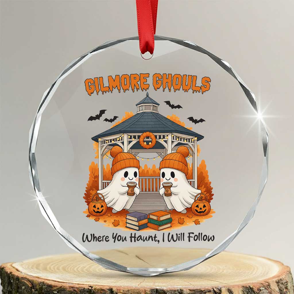 Cute Gilmore Ghouls Halloween Ghost Crystal Glass Ornament Cozy Fall Aesthetic with Pumpkin Spice and Books TS02