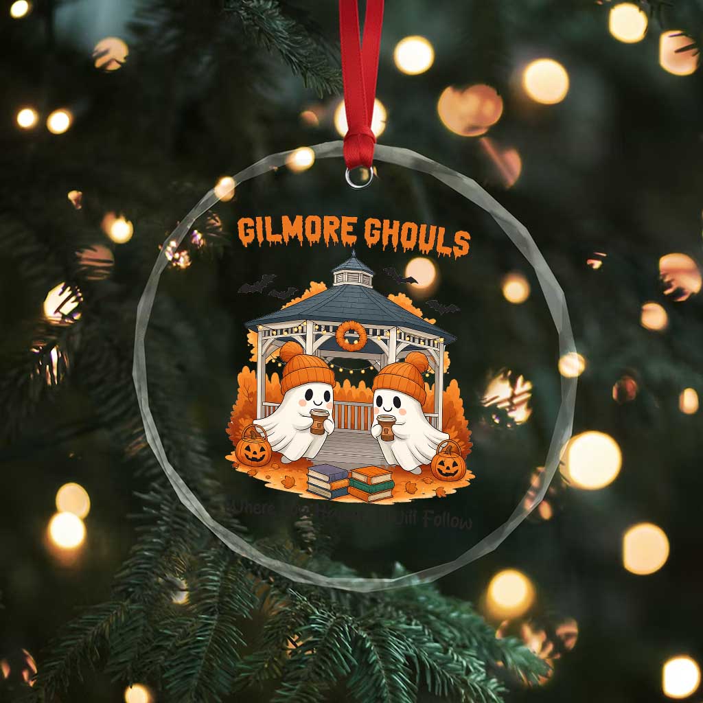 Cute Gilmore Ghouls Halloween Ghost Crystal Glass Ornament Cozy Fall Aesthetic with Pumpkin Spice and Books TS02