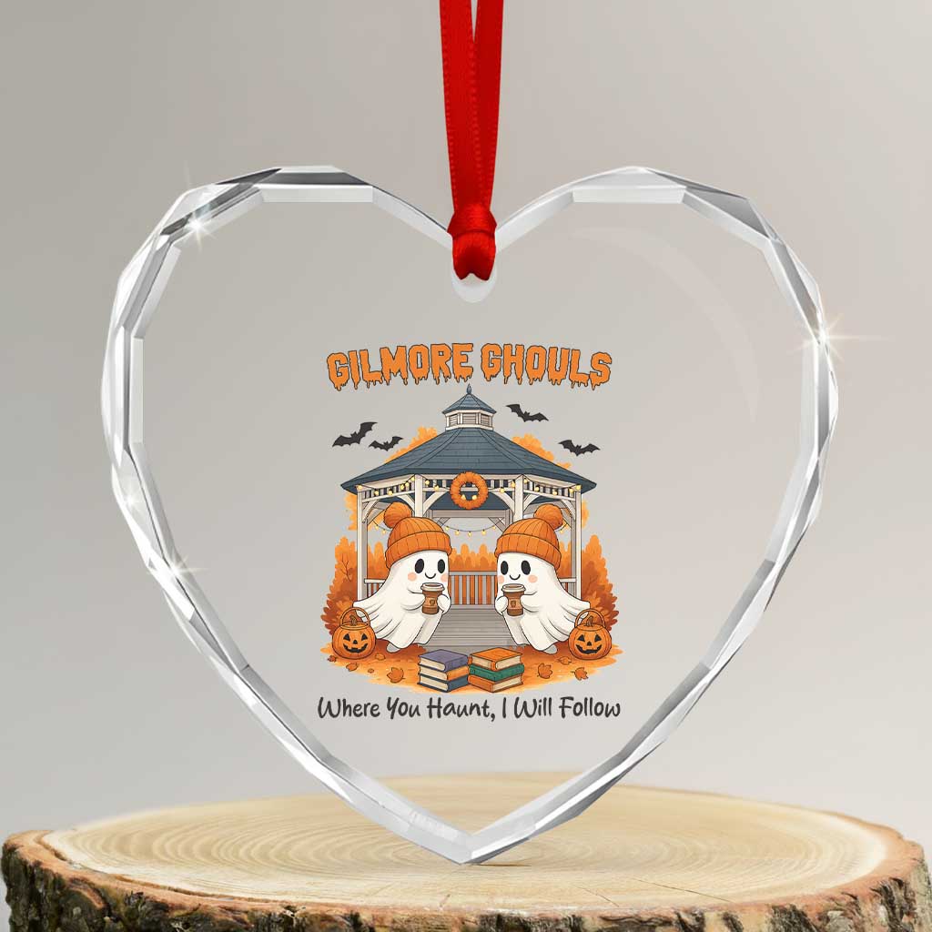Cute Gilmore Ghouls Halloween Ghost Heart Crystal Glass Ornament Cozy Fall Aesthetic with Pumpkin Spice and Books - Wonder Print Shop