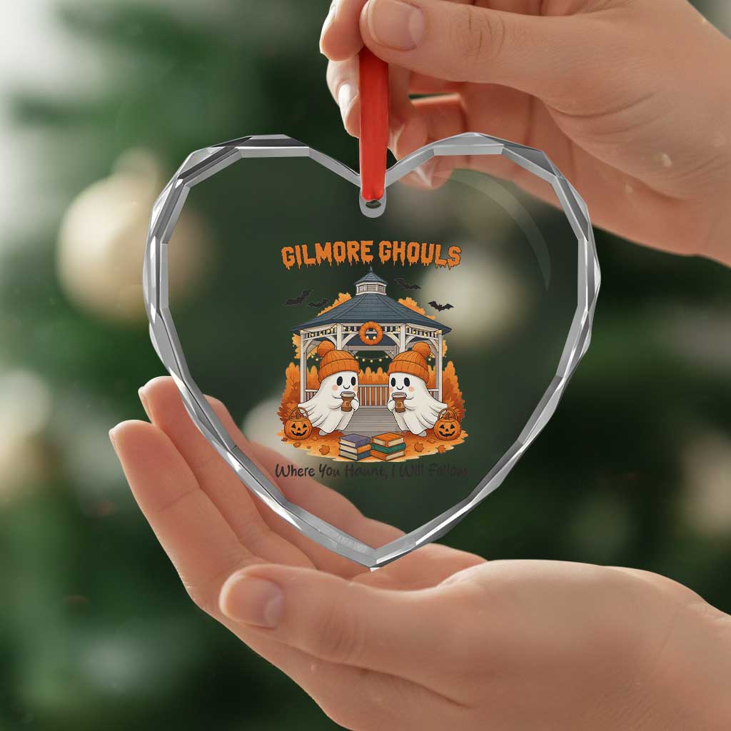 Cute Gilmore Ghouls Halloween Ghost Heart Crystal Glass Ornament Cozy Fall Aesthetic with Pumpkin Spice and Books - Wonder Print Shop