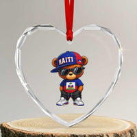 Cute Haiti Heart Crystal Glass Ornament Hip Hop Teddy Bear Haitian Flag Ayiti Roots