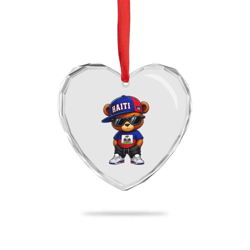 Cute Haiti Heart Crystal Glass Ornament Hip Hop Teddy Bear Haitian Flag Ayiti Roots