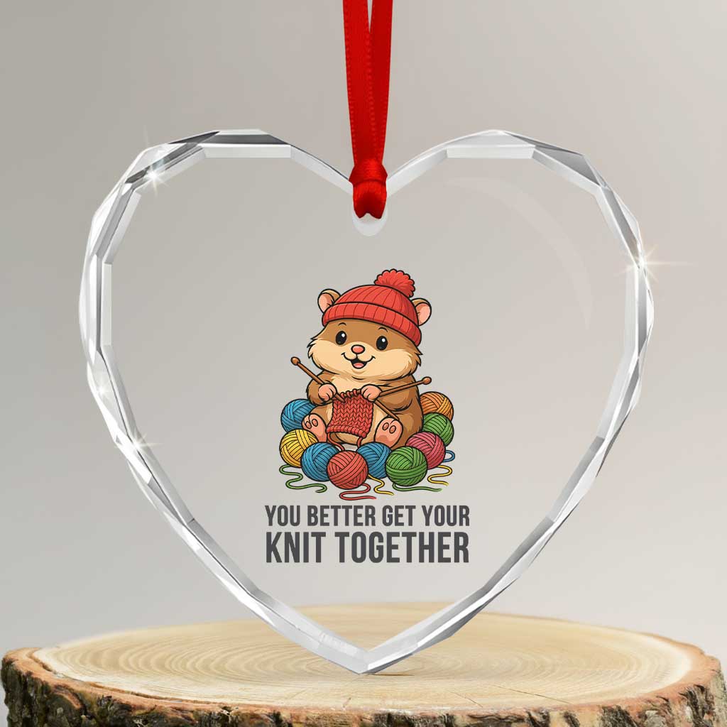 Cute Hamster Knitting Heart Crystal Glass Ornament You Better Get Your Knit Together - Wonder Print Shop