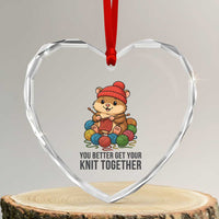 Cute Hamster Knitting Heart Crystal Glass Ornament You Better Get Your Knit Together - Wonder Print Shop