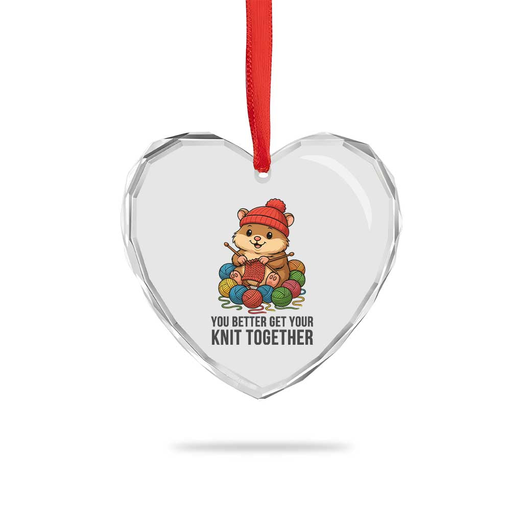 Cute Hamster Knitting Heart Crystal Glass Ornament You Better Get Your Knit Together - Wonder Print Shop
