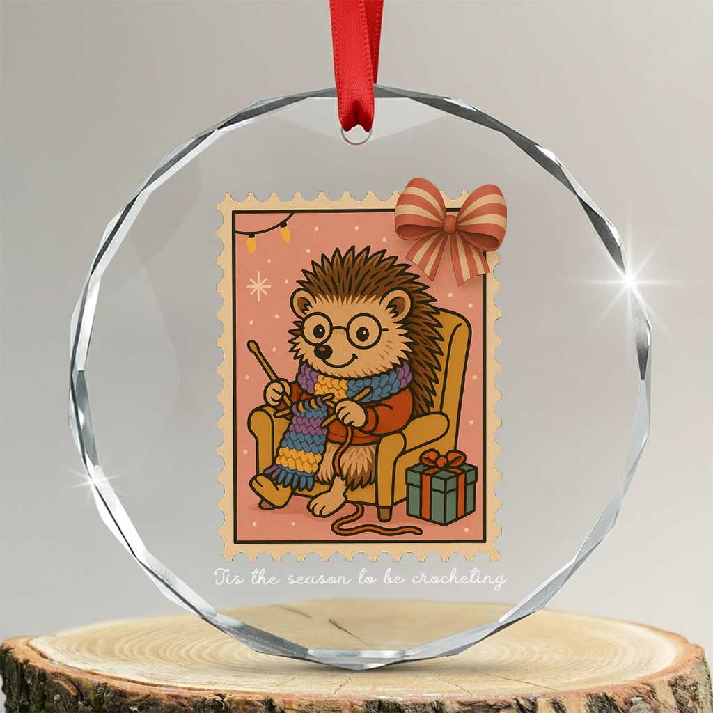 Cute Hedgehog Knitting Crystal Glass Ornament Christmas Holiday Gift - Wonder Print Shop