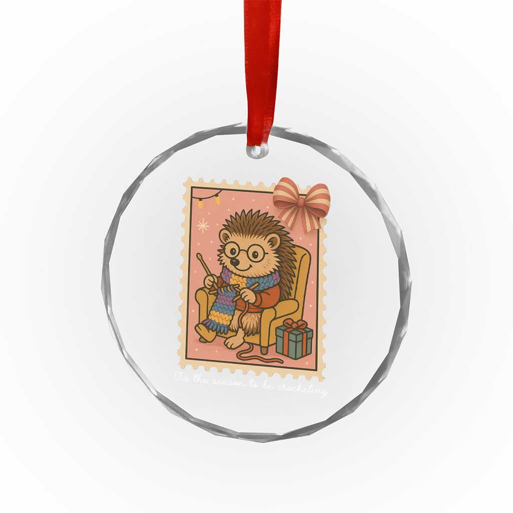 Cute Hedgehog Knitting Crystal Glass Ornament Christmas Holiday Gift - Wonder Print Shop