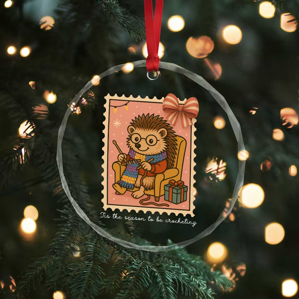 Cute Hedgehog Knitting Crystal Glass Ornament Christmas Holiday Gift - Wonder Print Shop