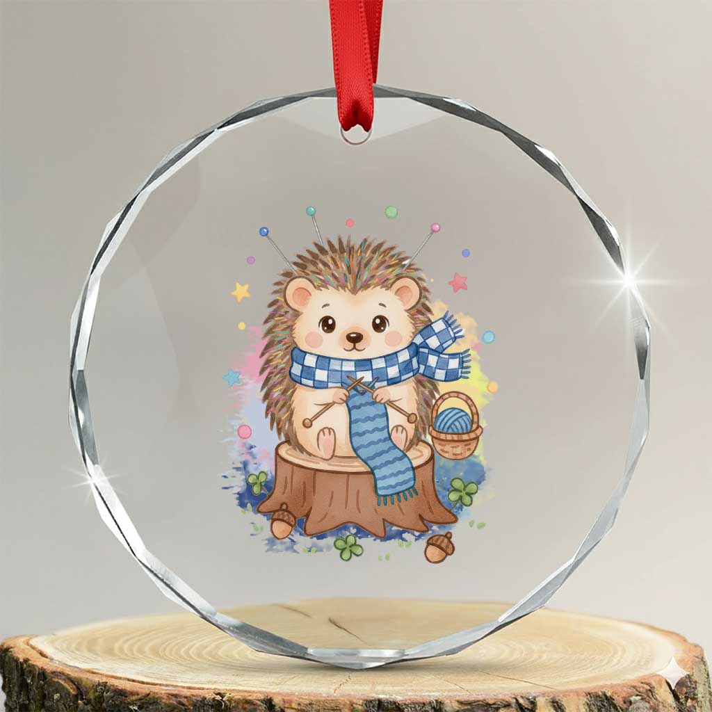 Cute Hedgehog Knitting Crystal Glass Ornament Gift For Crocheter TS12