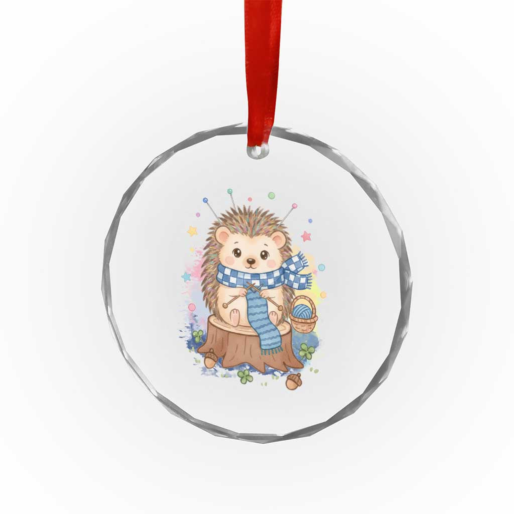 Cute Hedgehog Knitting Crystal Glass Ornament Gift For Crocheter TS12