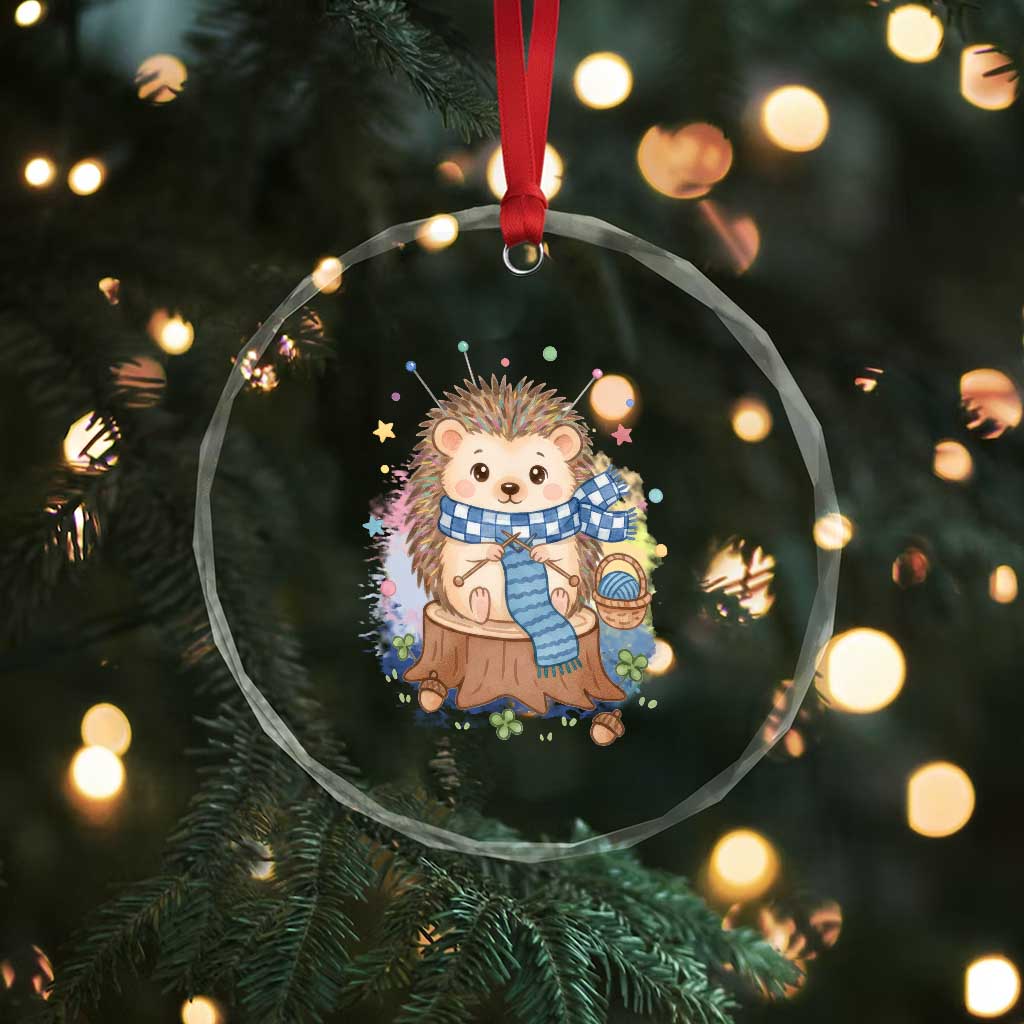 Cute Hedgehog Knitting Crystal Glass Ornament Gift For Crocheter TS12