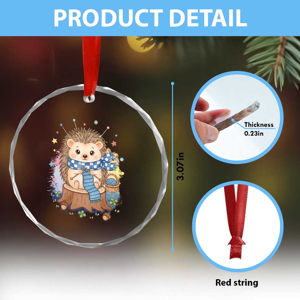 Cute Hedgehog Knitting Crystal Glass Ornament Gift For Crocheter TS12