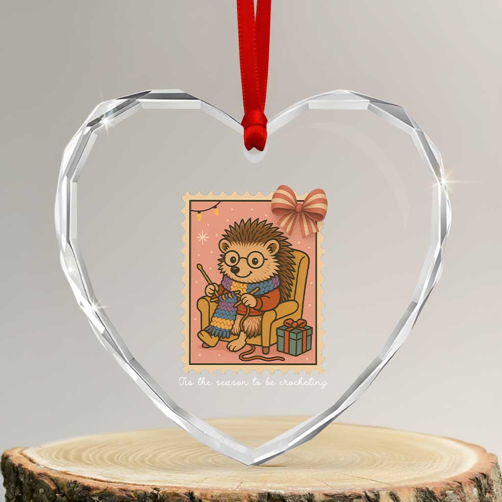 Cute Hedgehog Knitting Heart Crystal Glass Ornament Christmas Holiday Gift - Wonder Print Shop