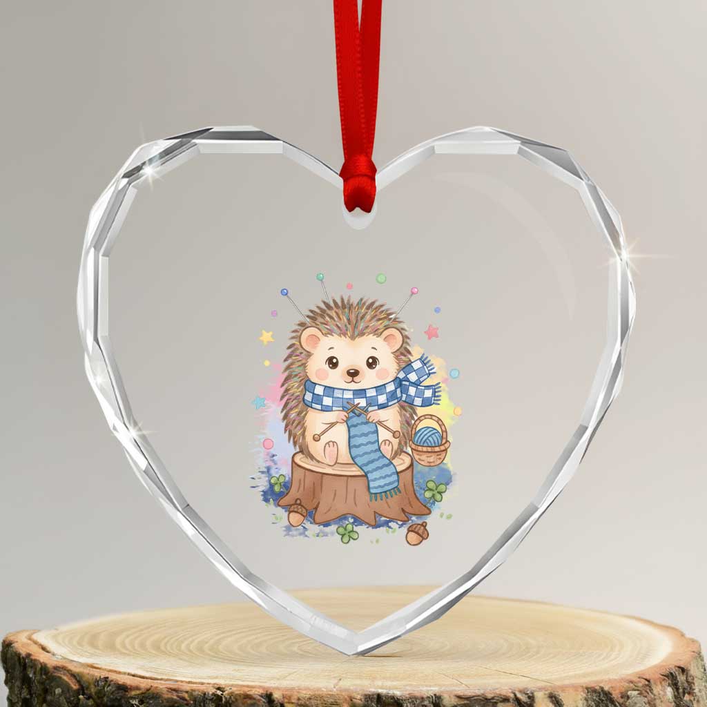 Cute Hedgehog Knitting Heart Crystal Glass Ornament Gift For Crocheter - Wonder Print Shop