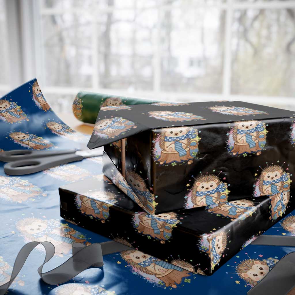 Cute Hedgehog Knitting Wrapping Paper Roll Gift For Crocheter - Wonder Print Shop