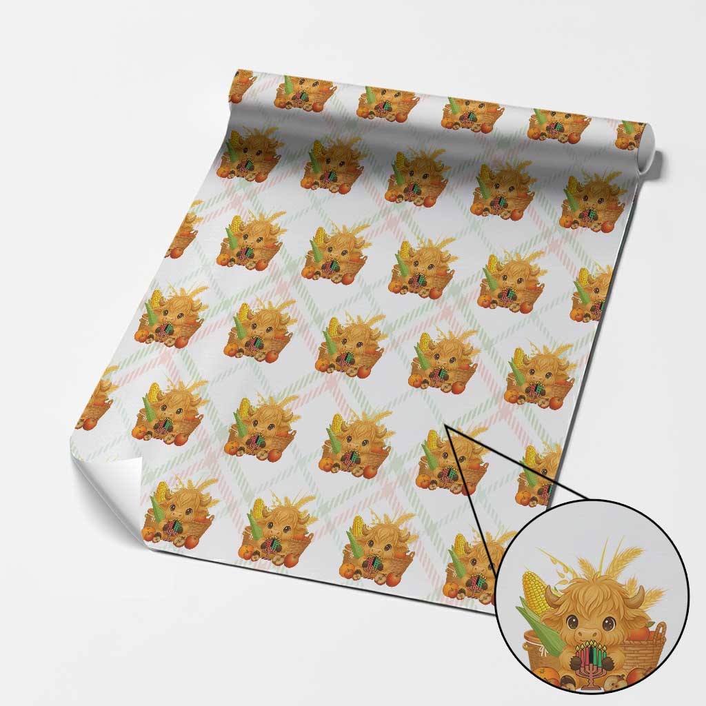 Cute Highland Cow With Kwanzaa Kinara And Presents Wrapping Paper Roll African Heritage Gift - Wonder Print Shop