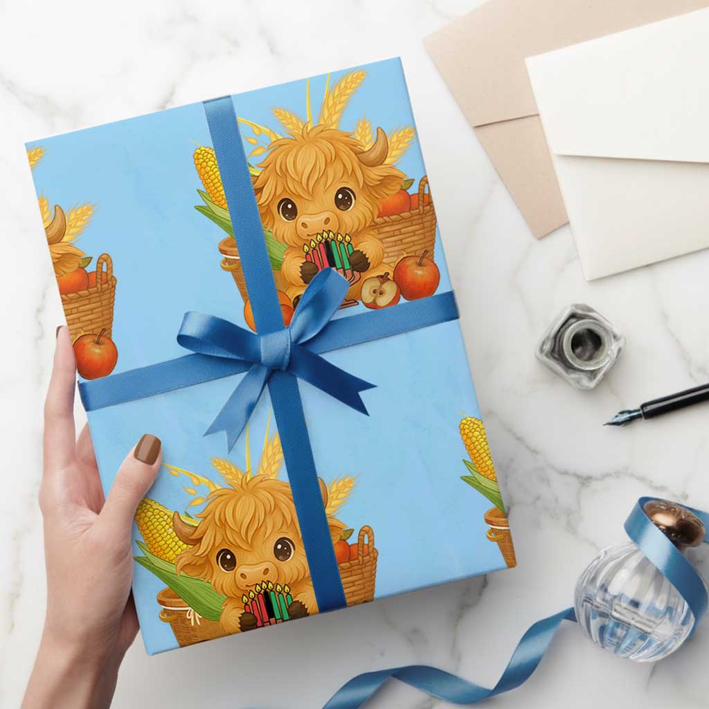 Cute Highland Cow With Kwanzaa Kinara And Presents Wrapping Paper Roll African Heritage Gift - Wonder Print Shop