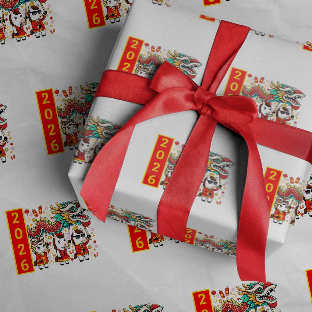 Cute Horse Dragon Dance Wrapping Paper Roll Lunar New Year - Wonder Print Shop