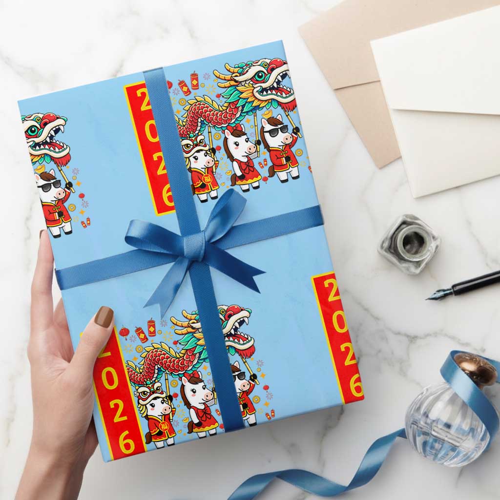 Cute Horse Dragon Dance Wrapping Paper Roll Lunar New Year - Wonder Print Shop