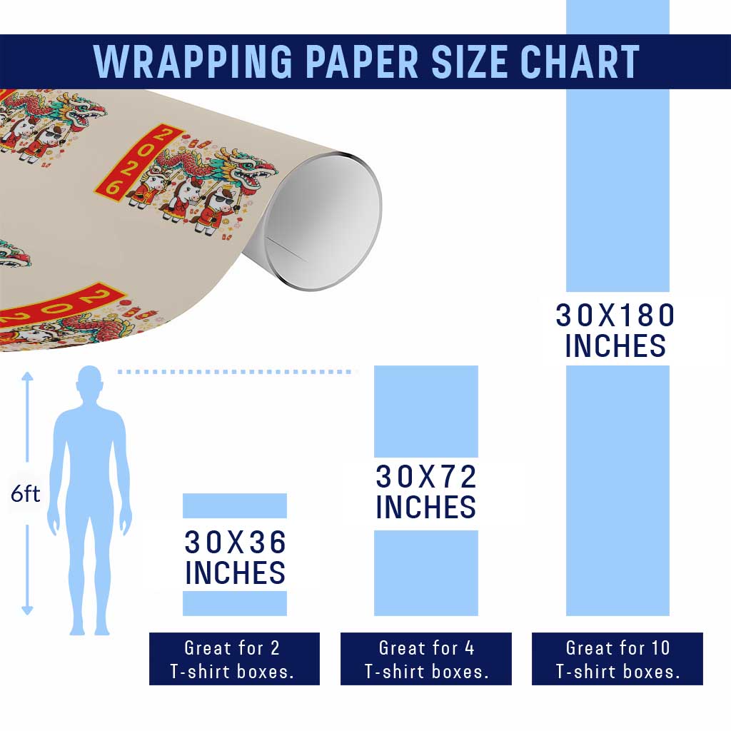 Cute Horse Dragon Dance Wrapping Paper Roll Lunar New Year - Wonder Print Shop