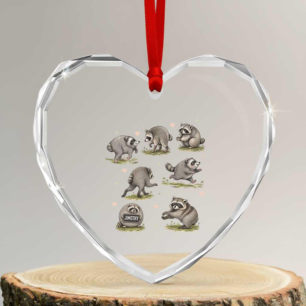 Cute Jimothy The Raccoon Heart Crystal Glass Ornament Viral Seattle Wildlife Trash Panda Gift