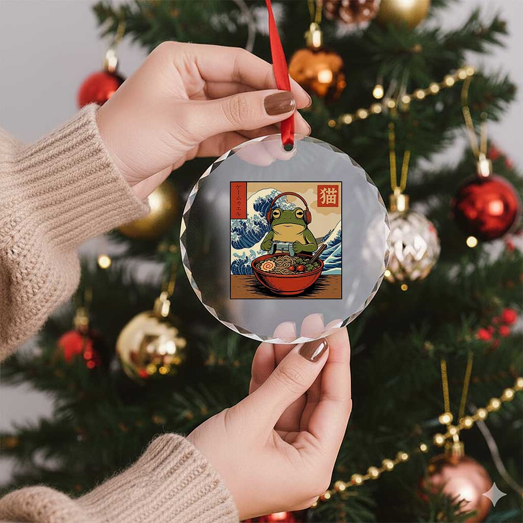 Cute Kawaii Gamer Frog Ramen Crystal Glass Ornament Retro Japanese Funny Cat Gaming - Wonder Print Shop