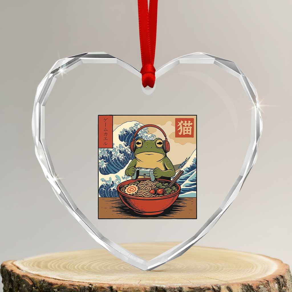 Cute Kawaii Gamer Frog Ramen Heart Crystal Glass Ornament Retro Japanese Funny Cat Gaming - Wonder Print Shop