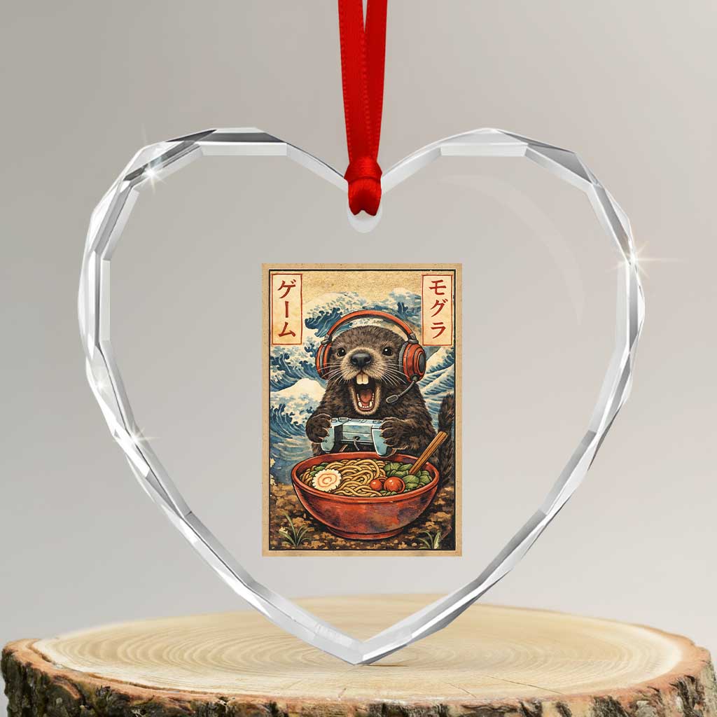 Cute Kawaii Gamer Groundhog Heart Crystal Glass Ornament Funny Japanese Ramen Anime Otaku Fan Gift - Wonder Print Shop