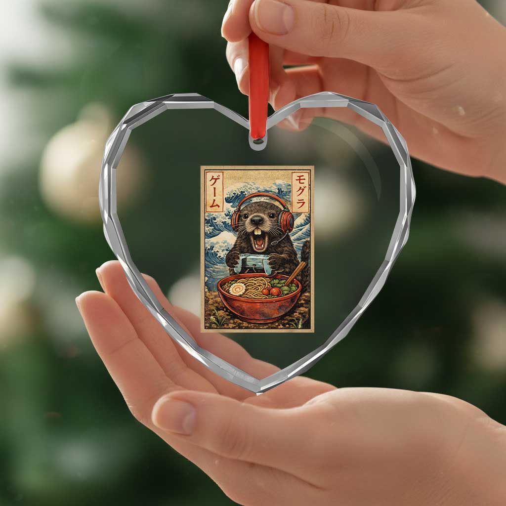 Cute Kawaii Gamer Groundhog Heart Crystal Glass Ornament Funny Japanese Ramen Anime Otaku Fan Gift - Wonder Print Shop