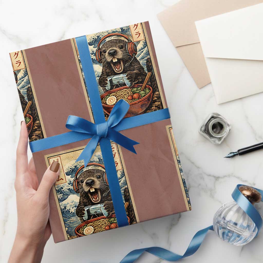 Cute Kawaii Gamer Groundhog Wrapping Paper Roll Funny Japanese Ramen Anime Otaku Fan Gift - Wonder Print Shop