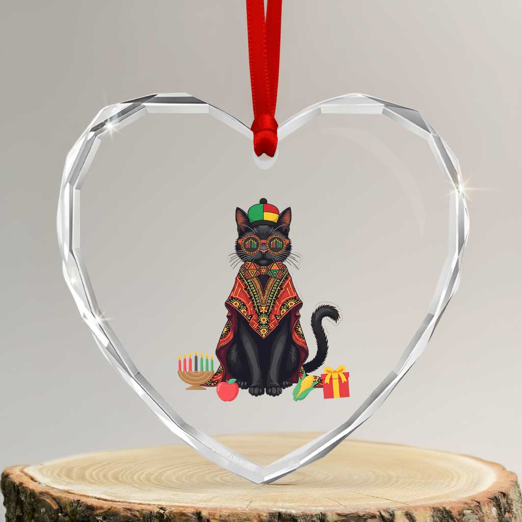 Cute Kwanzaa Cat Dashiki Heart Crystal Glass Ornament African Heritage Gift - Wonder Print Shop