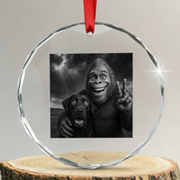 Cute Labrador Selfie With Bigfoot Crystal Glass Ornament Funny Cryptid - Wonder Print Shop