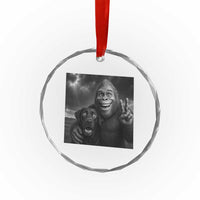 Cute Labrador Selfie With Bigfoot Crystal Glass Ornament Funny Cryptid - Wonder Print Shop