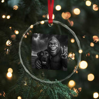 Cute Labrador Selfie With Bigfoot Crystal Glass Ornament Funny Cryptid - Wonder Print Shop