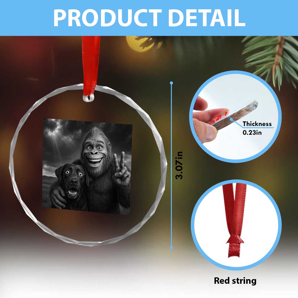 Cute Labrador Selfie With Bigfoot Crystal Glass Ornament Funny Cryptid - Wonder Print Shop