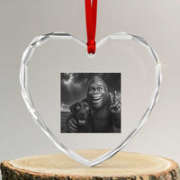 Cute Labrador Selfie With Bigfoot Heart Crystal Glass Ornament Funny Cryptid - Wonder Print Shop