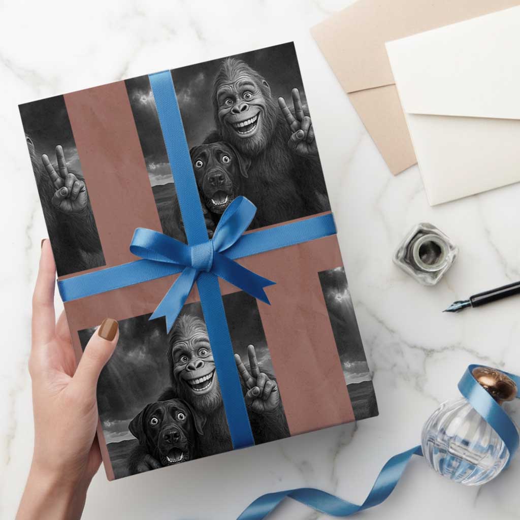 Cute Labrador Selfie With Bigfoot Wrapping Paper Roll Funny Cryptid - Wonder Print Shop