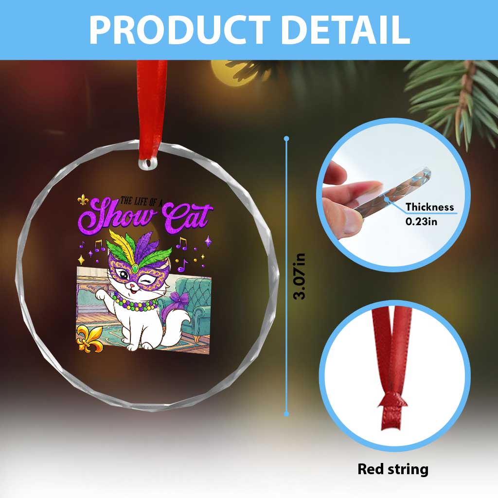 Cute Mardi Gras Cat Crystal Glass Ornament The Life Of The Showgirl