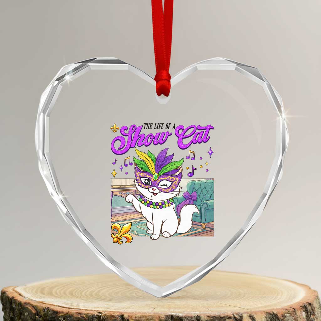 Cute Mardi Gras Cat Heart Crystal Glass Ornament The Life Of The Showgirl