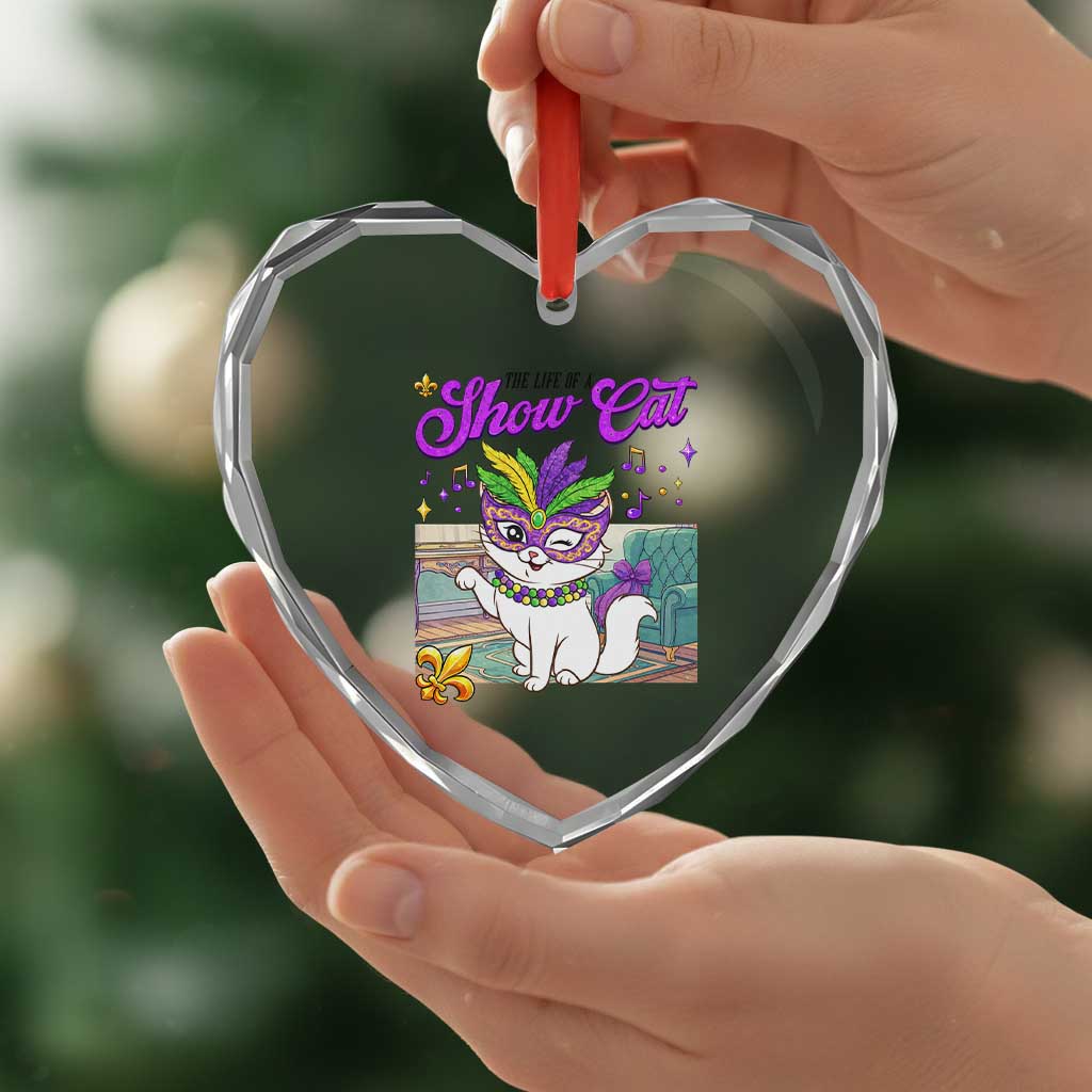 Cute Mardi Gras Cat Heart Crystal Glass Ornament The Life Of The Showgirl