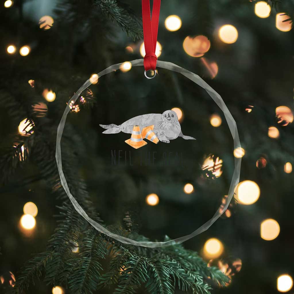 Cute Neil the Seal Traffic Cone Meme Crystal Glass Ornament Funny Viral Chaotic Southern Elephant Seal