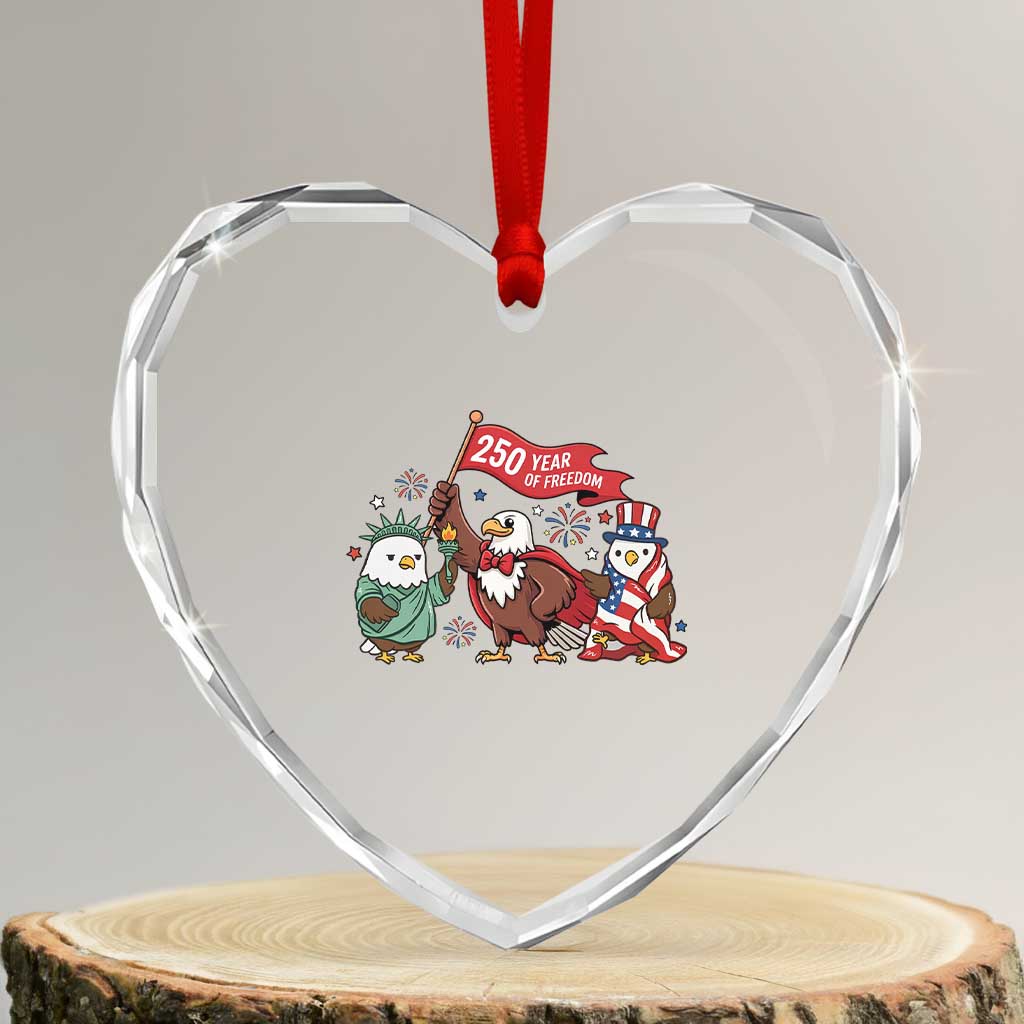 Cute Patriotic Eagle 250 Years Of Freedom Heart Crystal Glass Ornament American Pride Gift