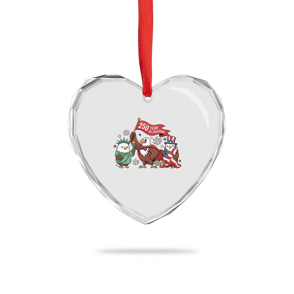 Cute Patriotic Eagle 250 Years Of Freedom Heart Crystal Glass Ornament American Pride Gift