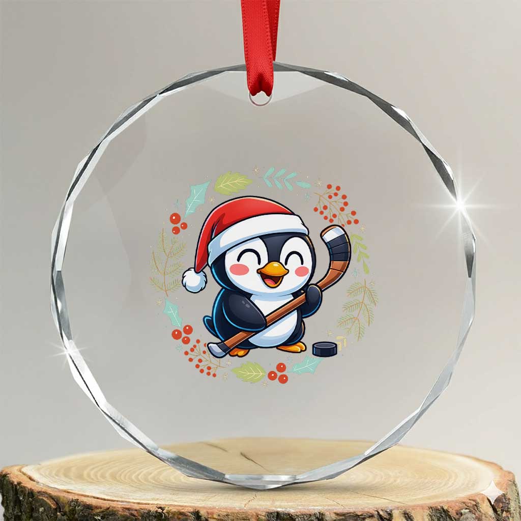 Cute Penguin Playing Ice Hockey Crystal Glass Ornament Funny Christmas Gift - Wonder Print Shop