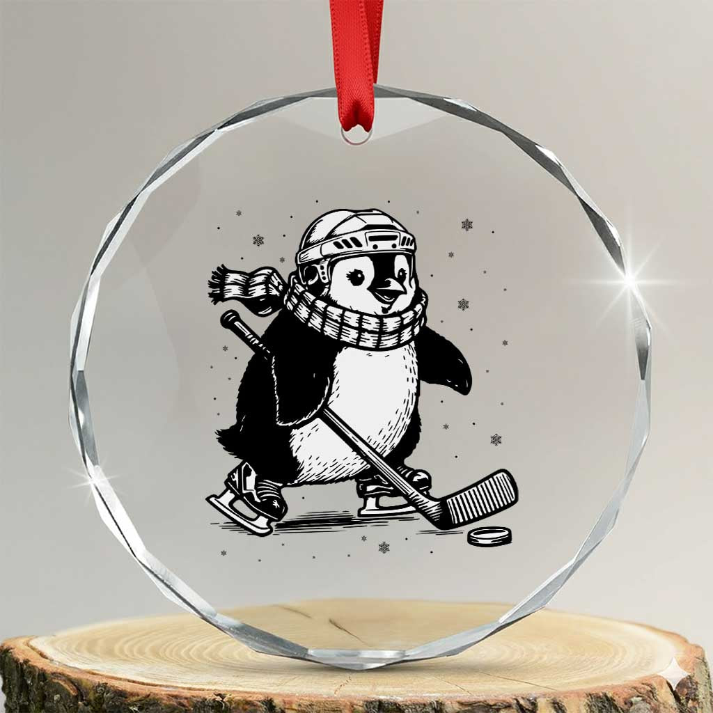 Cute Penguin Playing Ice Hockey Crystal Glass Ornament Funny Sports Lover Gift - Wonder Print Shop