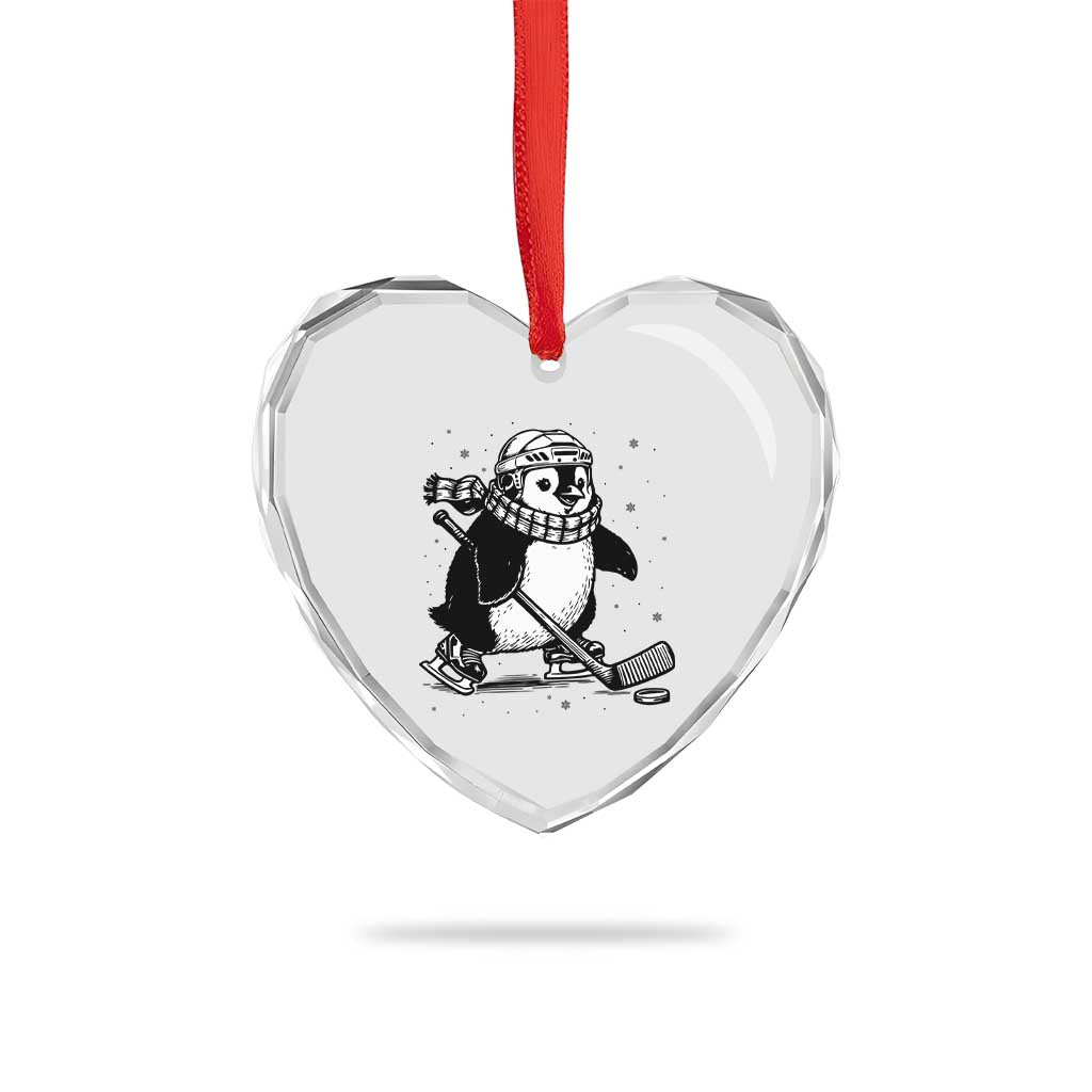 Cute Penguin Playing Ice Hockey Heart Crystal Glass Ornament Funny Sports Lover Gift - Wonder Print Shop