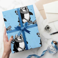Cute Penguin Playing Ice Hockey Wrapping Paper Roll Funny Sports Lover Gift - Wonder Print Shop