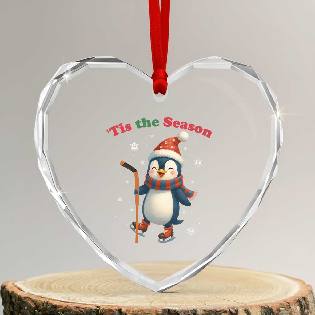 Cute Penguin Tis The Season Heart Crystal Glass Ornament Funny Christmas Gift For Holiday Fans - Wonder Print Shop