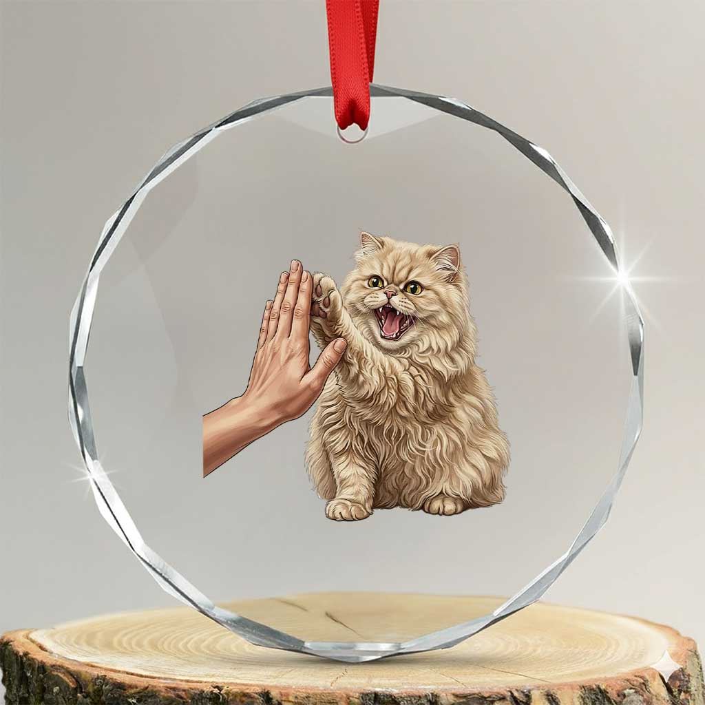 Cute Persian Cat High Five Crystal Glass Ornament Cat Lover