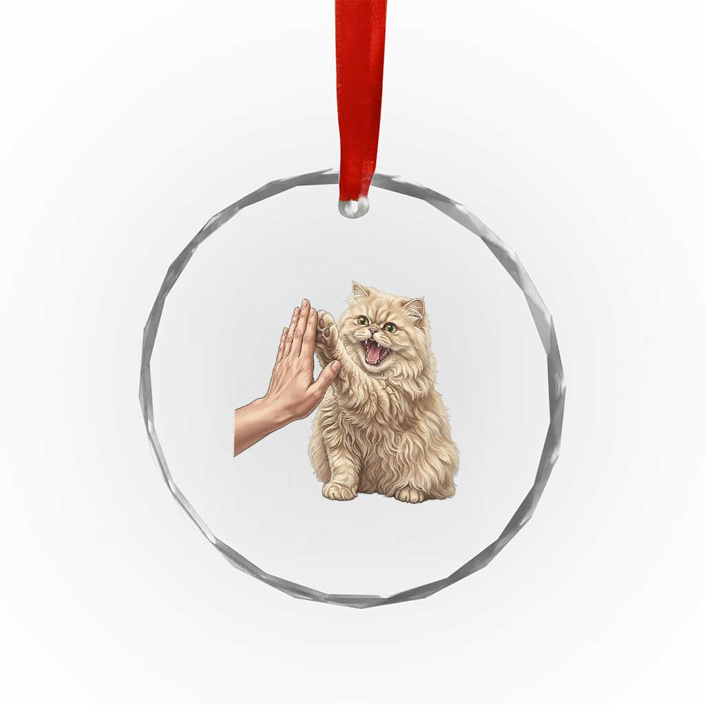 Cute Persian Cat High Five Crystal Glass Ornament Cat Lover